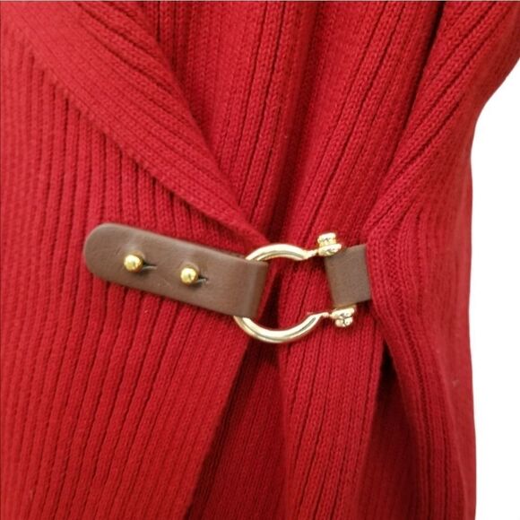 Lauren Ralph Lauren Red 100% Cotton Ribbed Buckle Shawl Collar Cardigan Size S - Picture 5 of 8